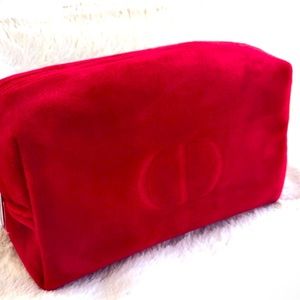 Dior red velvet cosmetic bag